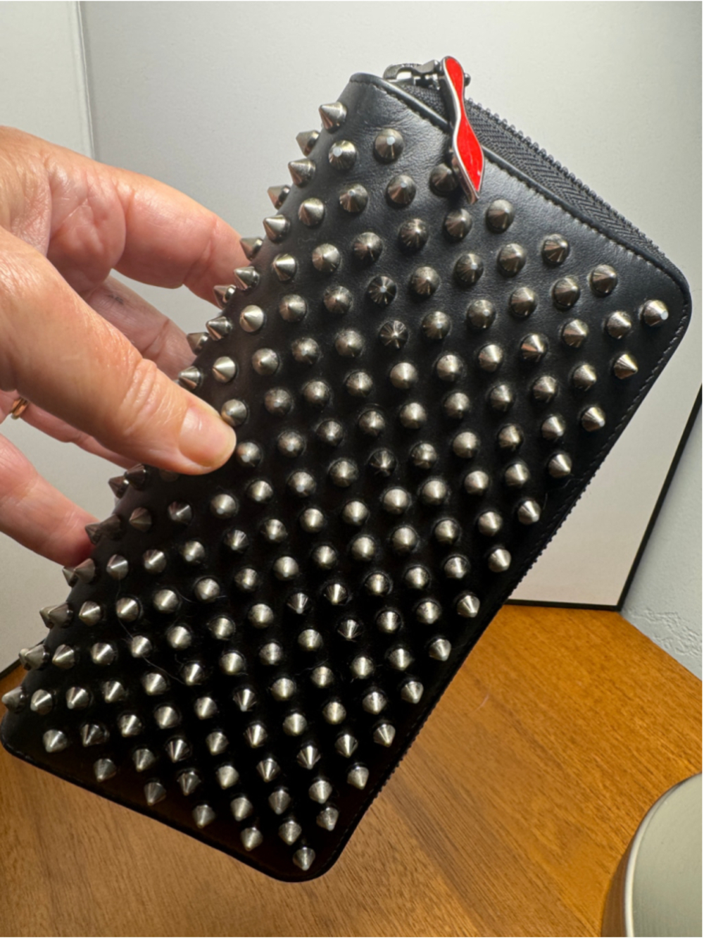 Christian Louboutin Black and Silver/Gunmetal Studded Long Wallet